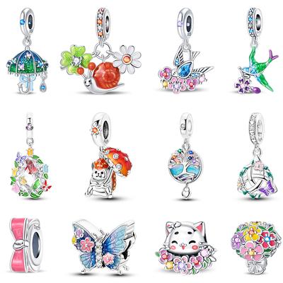 Springtime Charms Copper Swallow Snail Butterfly Flower Charms Beads Fit Qikaola Bracelet Diy Birthday Jewelry Gift