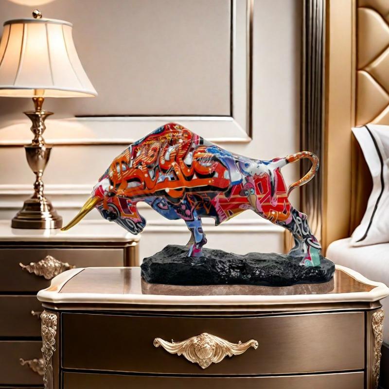 Wall Street Style - Elegant Bronze Bull Statue, Multi Functional Resin Art for Home and Office Decoration, Statue Decoration