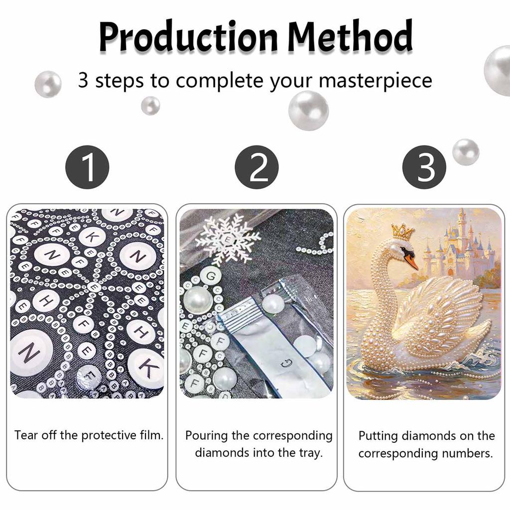 Frameless DIY Pearl Bead Painting Kit Elegant Swan Castle Pattern Creative Relaxing Craft Canvas Home Decor Adult Gift