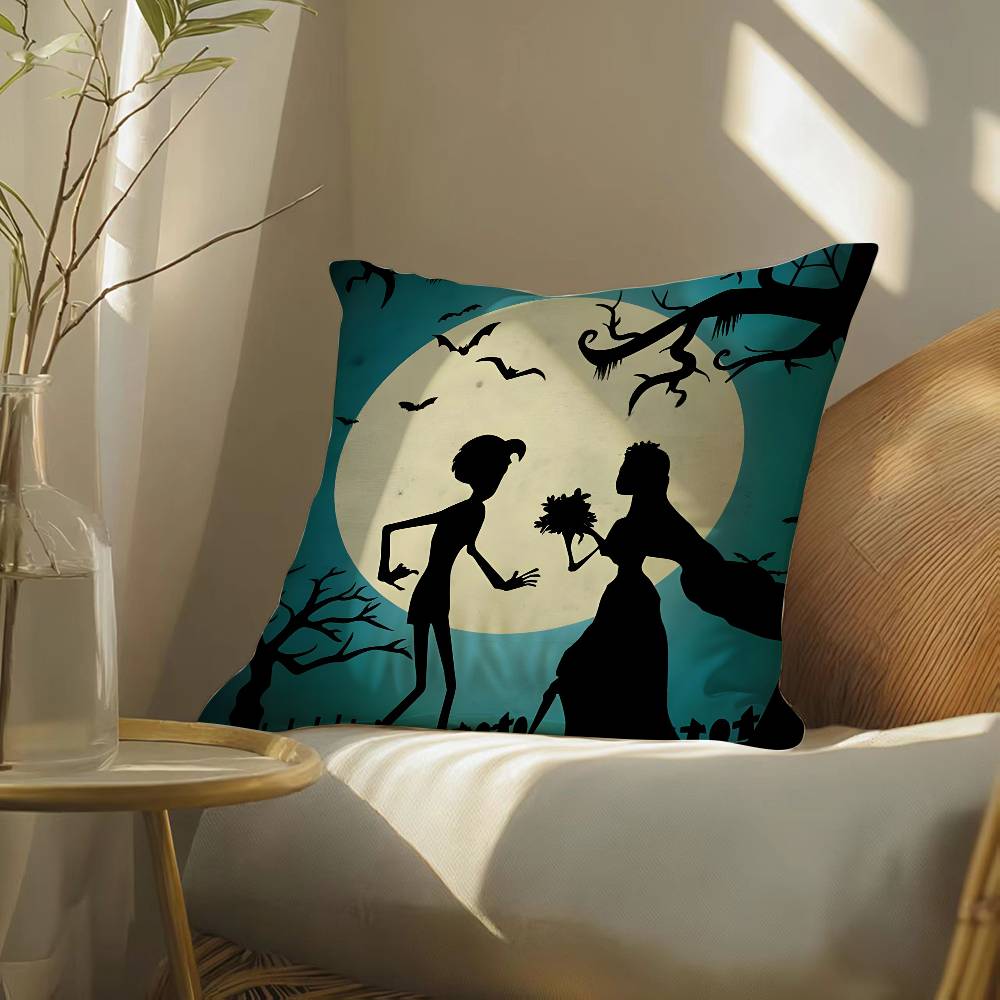 Мультфильм Труп невесты-B Наволочка Шелковистая элегантная Комфорт Диван-кровать Невидимая молния Пляжная наволочка 12x12Inch