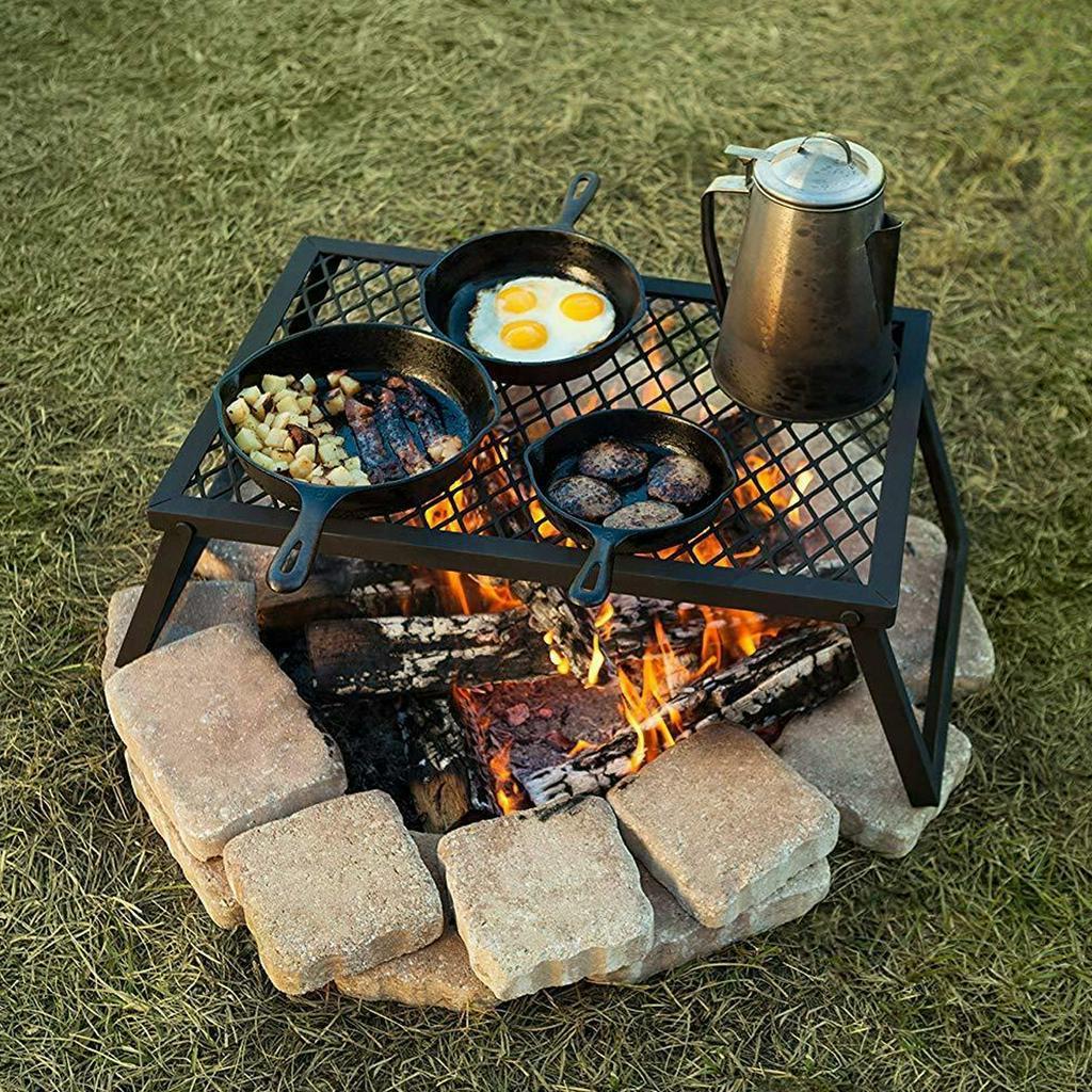 Portable Foldable Table Foldable Steel Outdoor Steel BBQ Grill Folding Campfire Grill Grate For Cooking Rack Camping Barbecue Accessories Camping