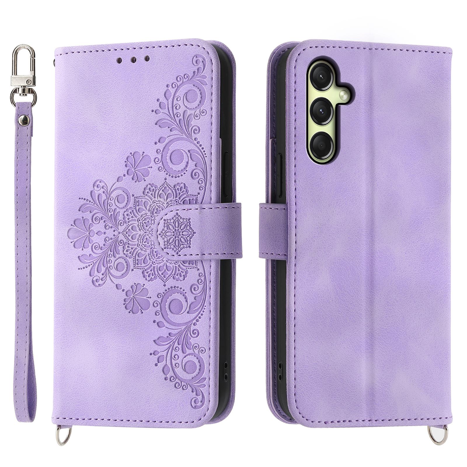 

Чехол для Samsung Galaxy A16 5G/A16 4G с цветочным узором, кошелек из ПУ кожи, чехол для телефона со шнурком Light Purple