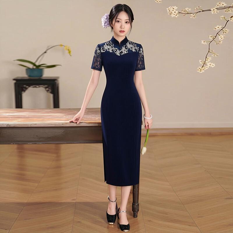 Women s New Chinese Style Cheongsam Dress  Formal Suit Set 3XL