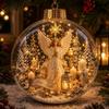 Vintage Winter Glowing Christmas Ball Ornament LED Warm Lights Snow House 3D Christmas Hanging Bauble Plastic Acrylic