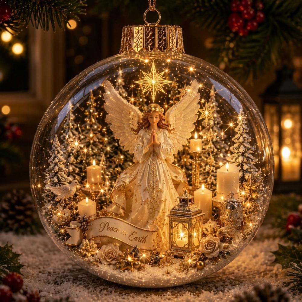 Vintage Winter Glowing Christmas Ball Ornament LED Warm Lights Snow House 3D Christmas Hanging Bauble Plastic Acrylic