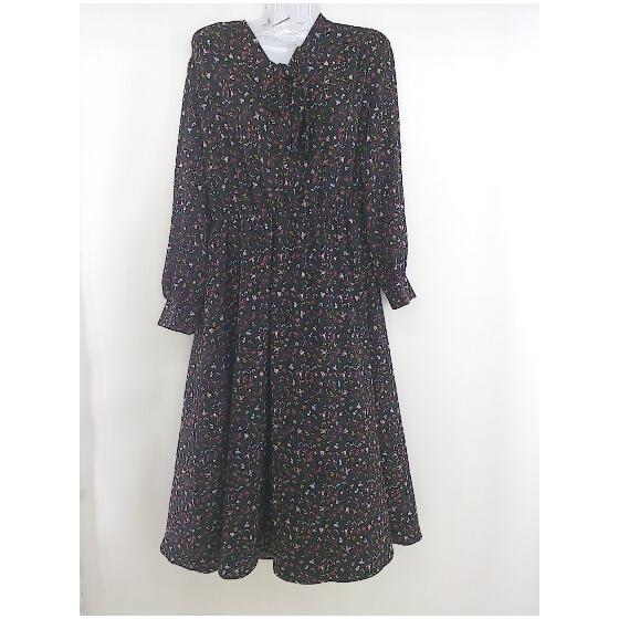 earth musicecology All pattern long sleeve long dress size F black ladies [Used]