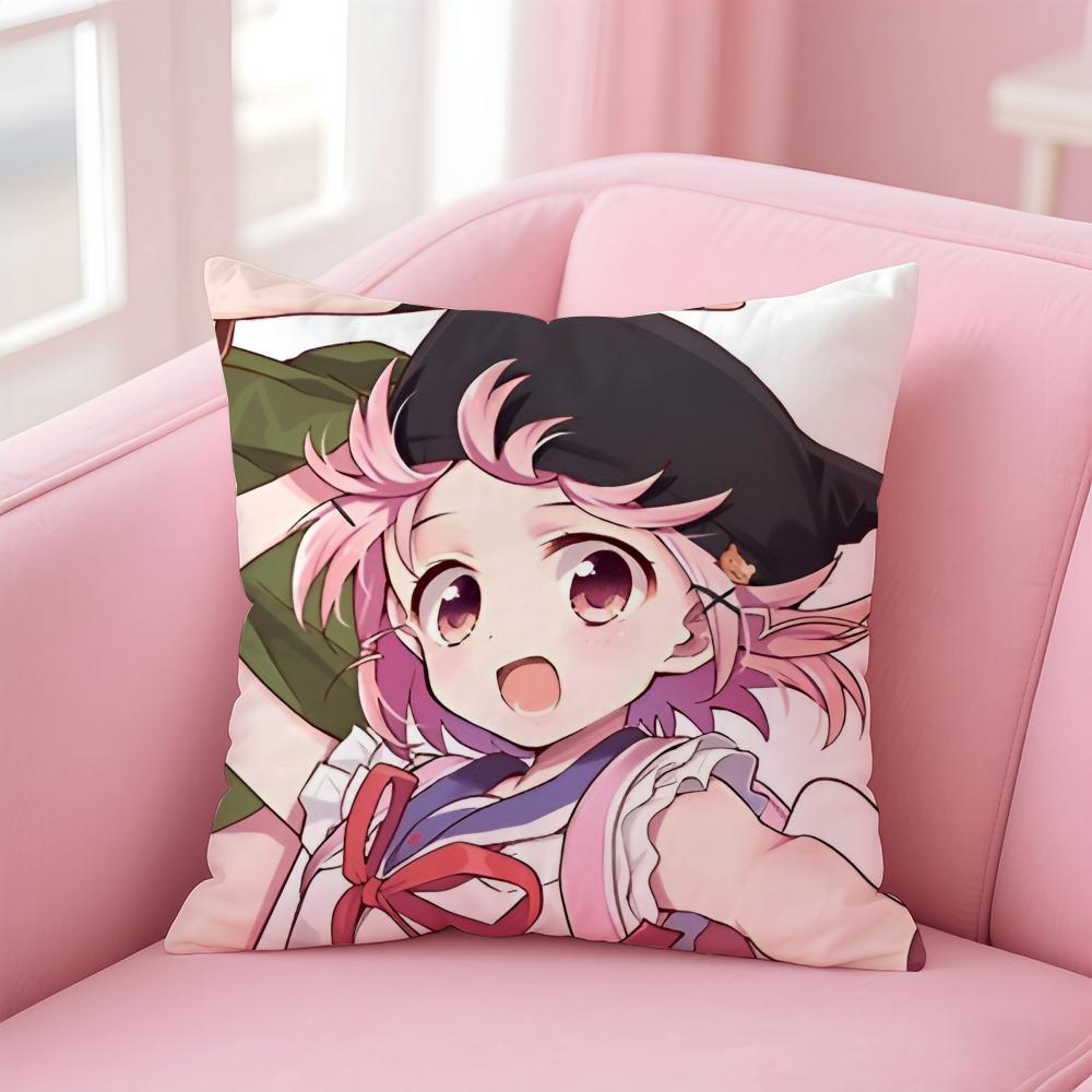 Kwaii Anime Cute S-School-Lives Cushion Cover Pillowcase Short Plush Invisible Zipper Room Sofa Cushion Cover