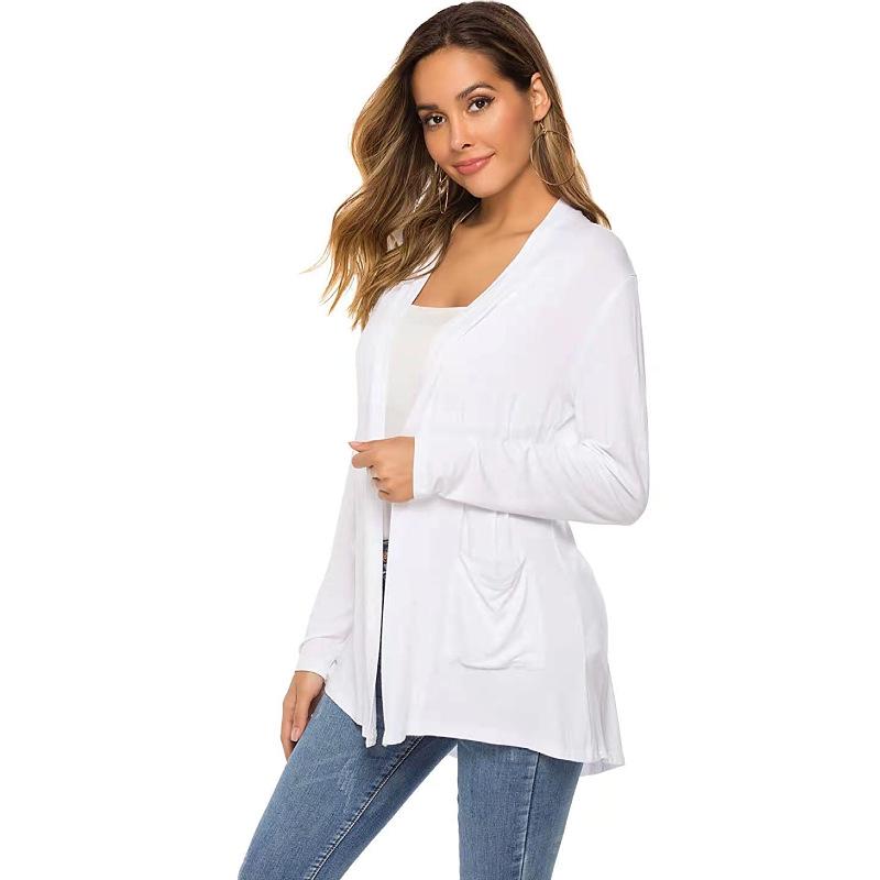 Versatile Plus Size Fashionable Knit Cardigan - Solid Color, Mid-length, Long Sleeve Women's Outerwear