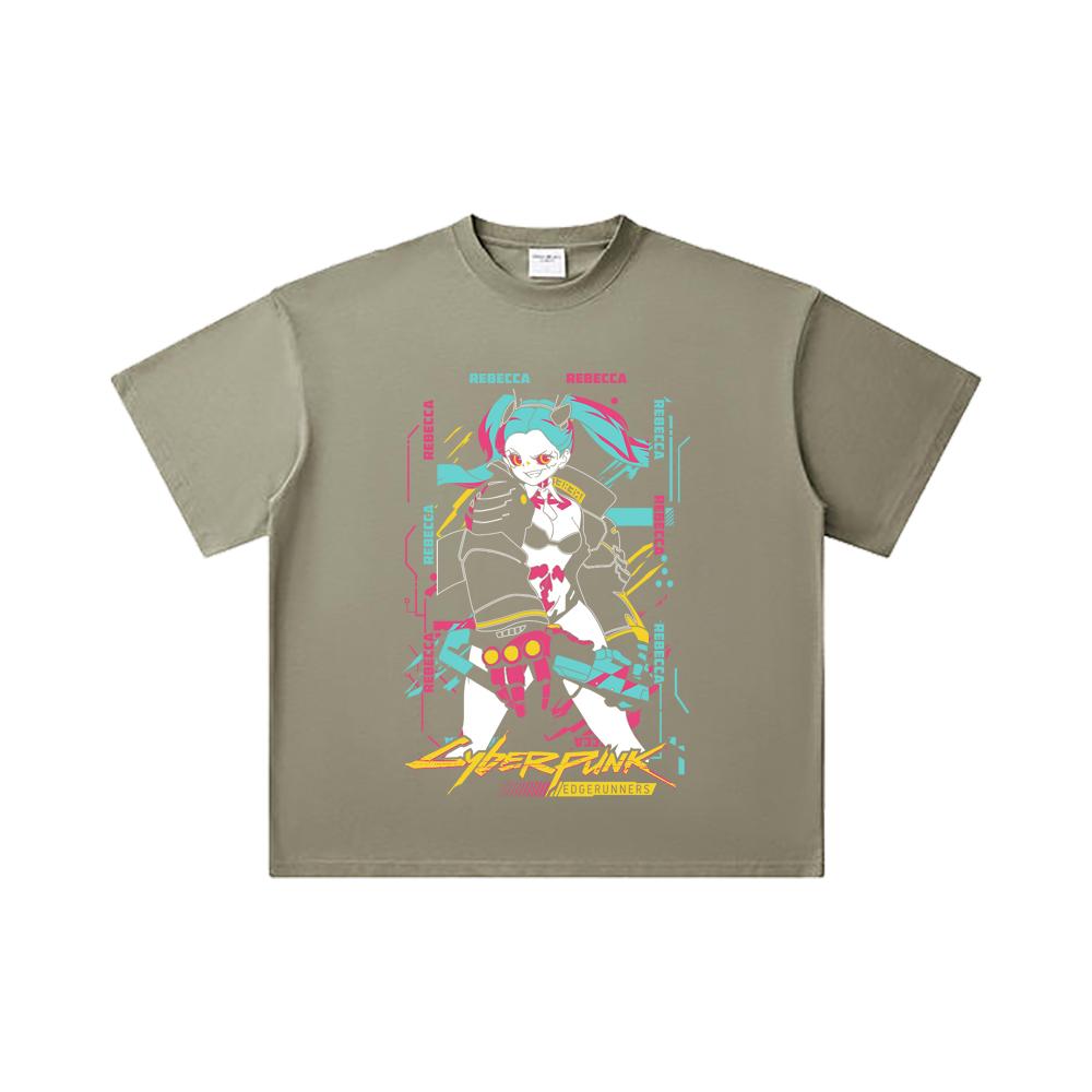 260 GSM Doppelgarn 32er Zählart 100% Baumwolle Cyberpunk Edgerunners V2 Rebecca Druck Unisex Schweres Baumwoll-T-Shirt