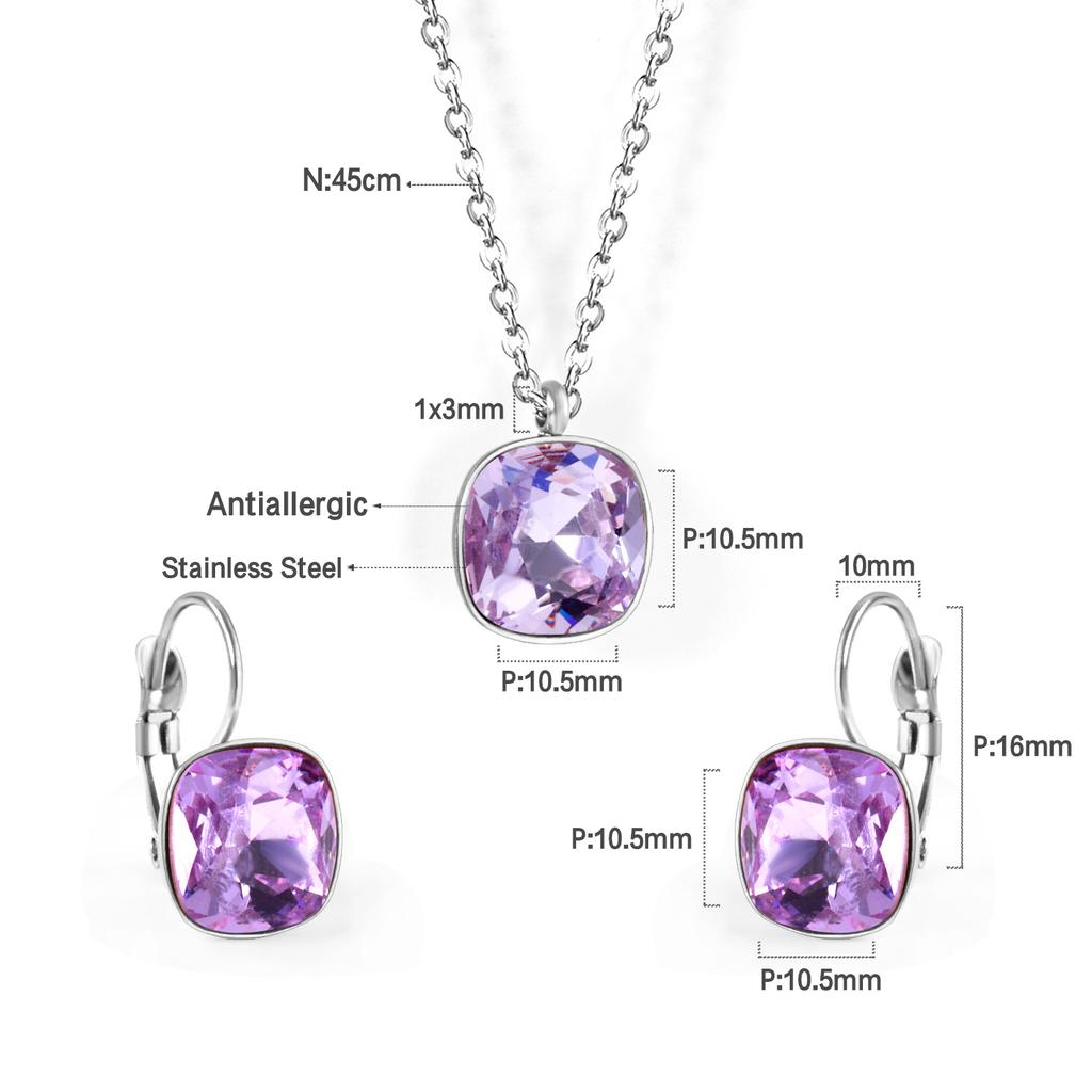 Quadratisch Mehrfarbig Kristall Anhänger Halskette Ohrringe Set Edelstahl Zirkon Set 2 Stück Für Damen Party Geschenke Kostenloser Versand