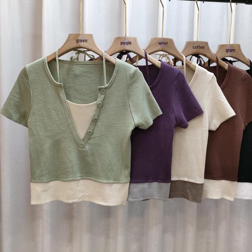 

Футболка-двойка Pure Desire Short с имитацией французского мотива - летний стиль с небольшим ароматом One Size [suitable for 75-120 jin] фиолетовый