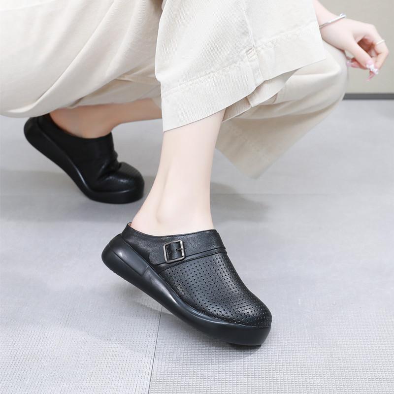 Fashion GKTINOO 2025 Summer New Genuine Leather Soft Sole Platform Slippers Handmade Hollow Sandals Women's Shoes Outside Slides