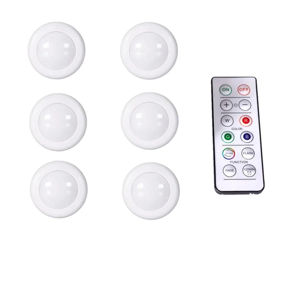 16 Colors Under Cabinet Light Dimmable LED Round Night Lights Portable Cabinet Kitchen Closet Lamps With Remote & Touch Control