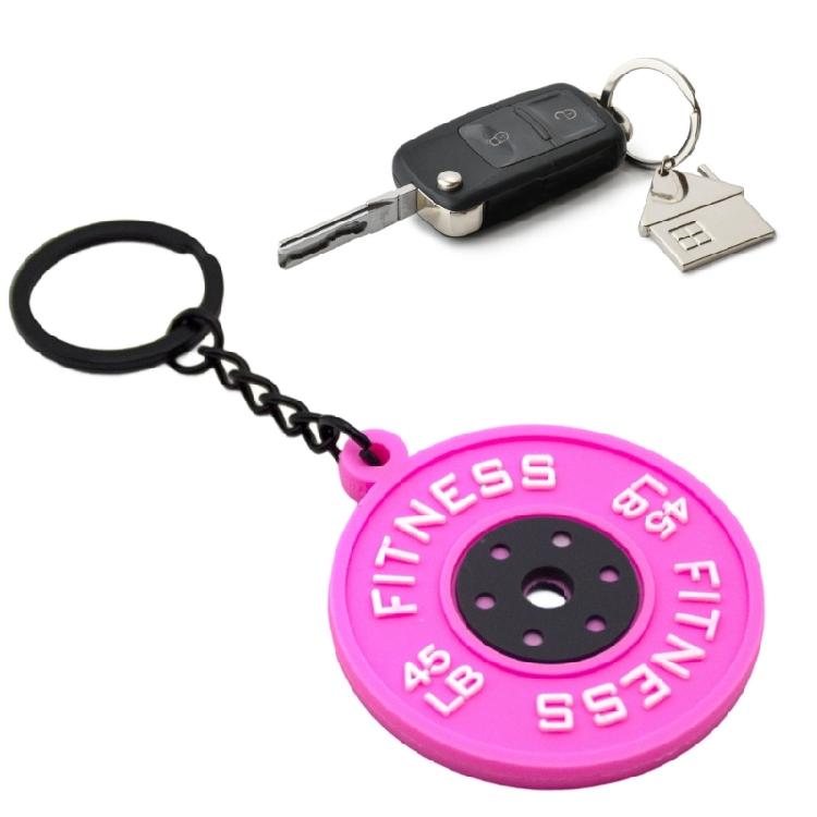 Rubber Fitness Keychain Weightlifting Theme 45lb Engraved Plate Keyring Lightweigh Barbell Plate Key Chain Accessory