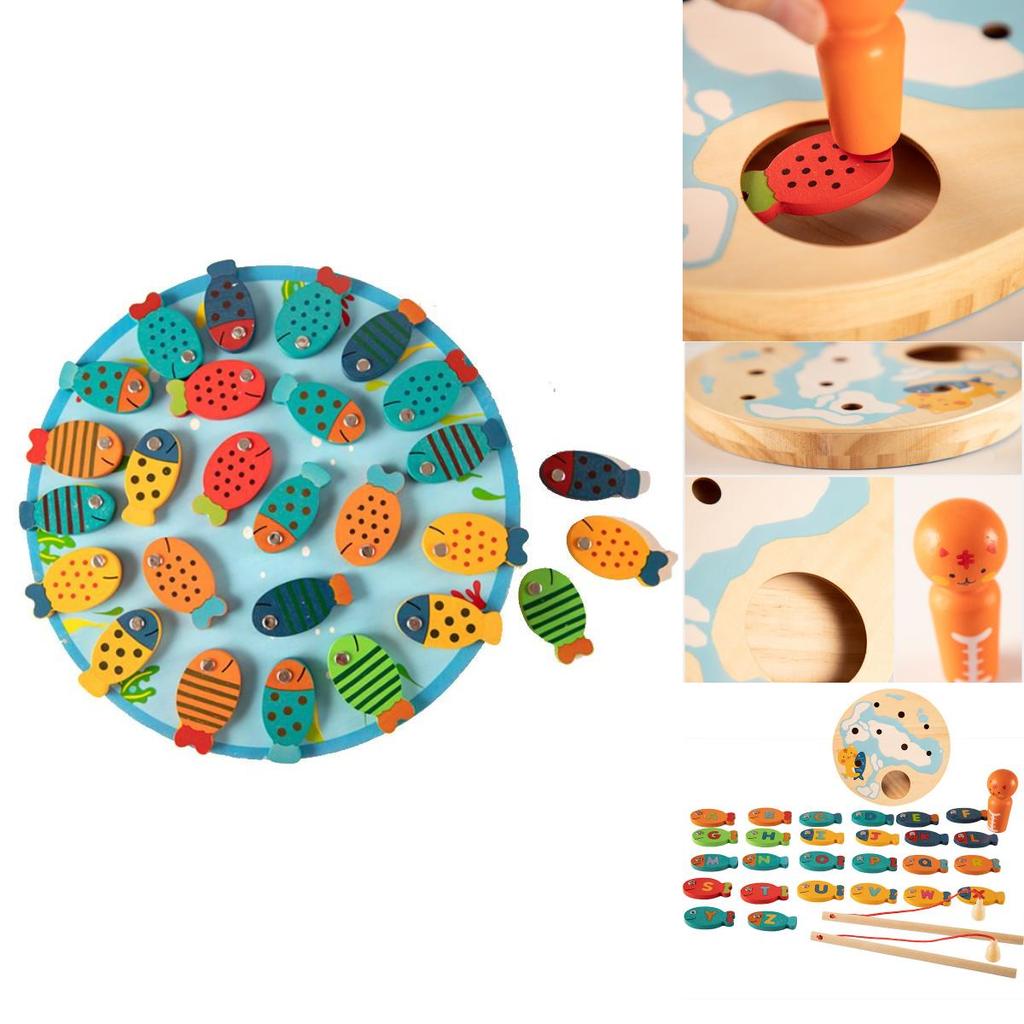 Wooden Fishing Puzzle For Children With Multicolor Design For Developmental Fun