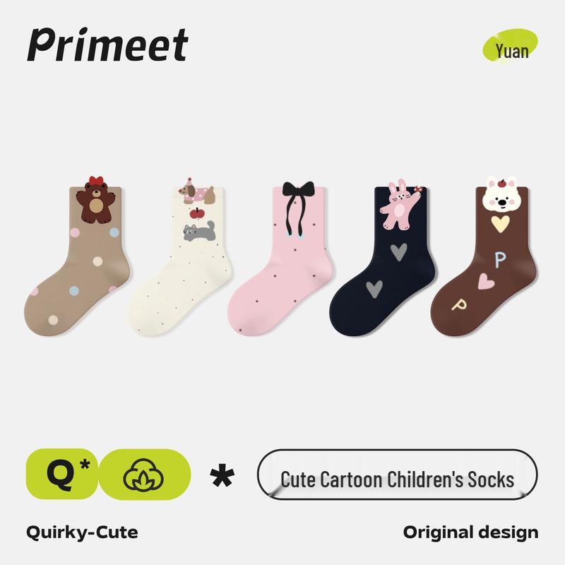 PRIMEET Kids Cartoon Mid-Calf Antibacterial Cotton Socks M