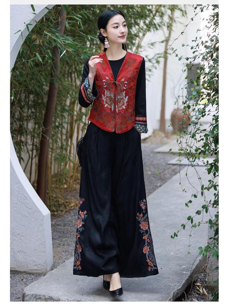 2025 Ethnic Style Sleeveless Tencel Jacquard Vest, Spring/Summer Retro Cardigan