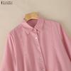 ZANZEA Women Casual Turn Down Collar Loose 3/4 Sleeve Splice Blouse