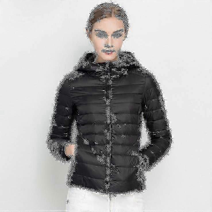Women Ultra Light Down Jacket Whie Duck Down Hooded Jackets Long Sleeve Warm Slim Coat - DSW