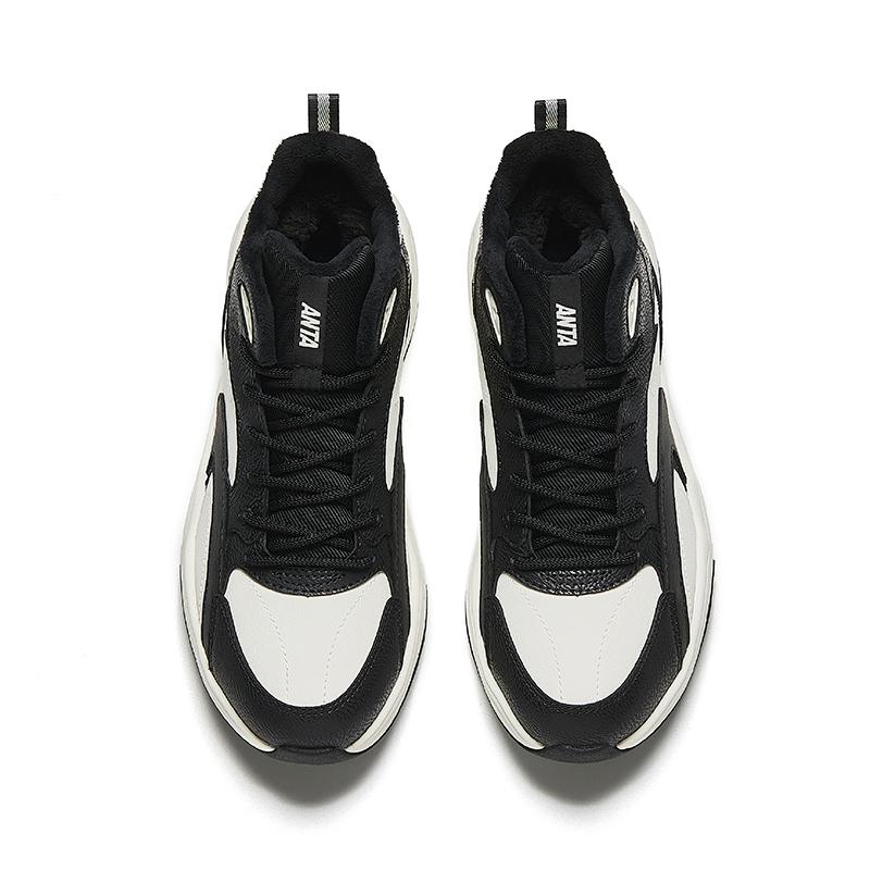 Anta Comfortable Versatile Non-Slip Warm Mid-Top Casual Shoes Women sneaker White Black 122448957-5