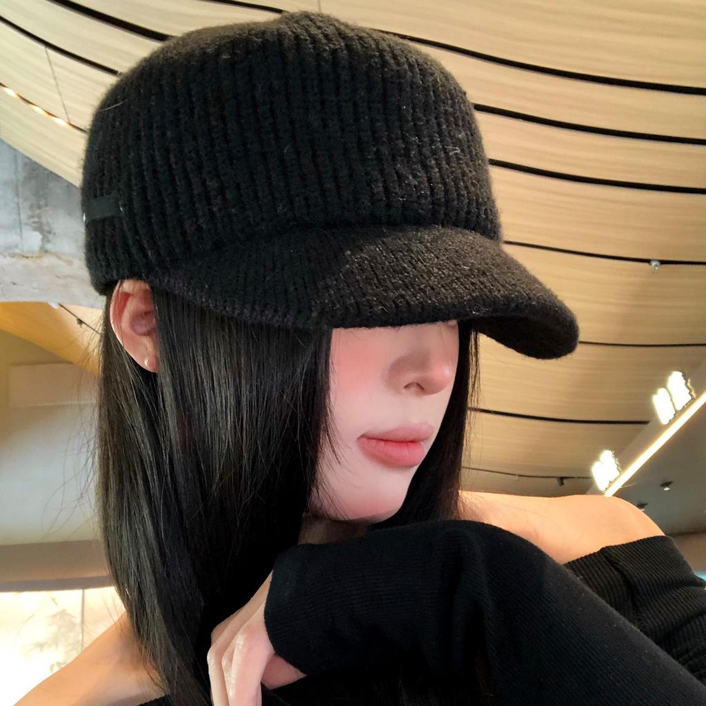 Autumn and Winter Flat Top Knitted Cap Female Equestrian Hat Wool Hat