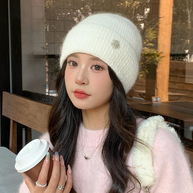 Solid Color Knitted Hat Autumn and Winter Hat Women's Ear Protector Warm Cold Hat Knitted Wool Hat