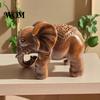 Traditional Chinese Craft Elephant Figurine Ornament, Resin Wood Grain Statue, Auspicious Entryway Decorative Accent Animal Sculpture for Home Office