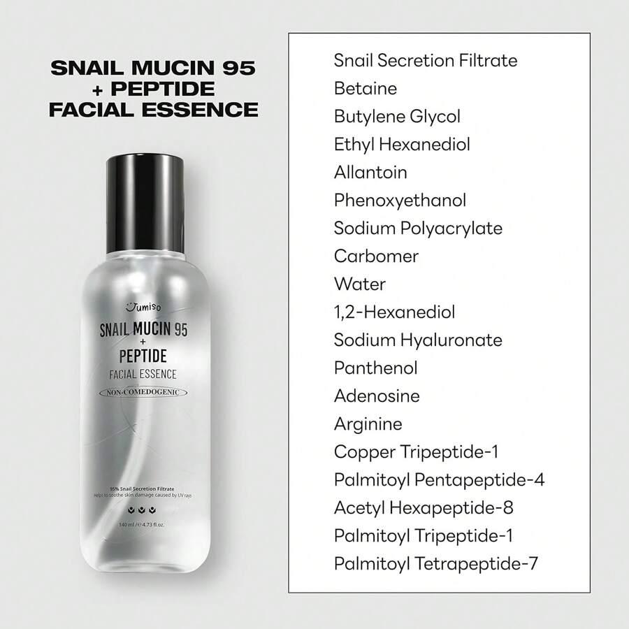Jumiso Snail Mucin 95% + Peptide Essence 140ml | Hydrating Serum With Snail, Face Moisturizer For Dry Skin, Daily Deep Hydration, Korean Skincare