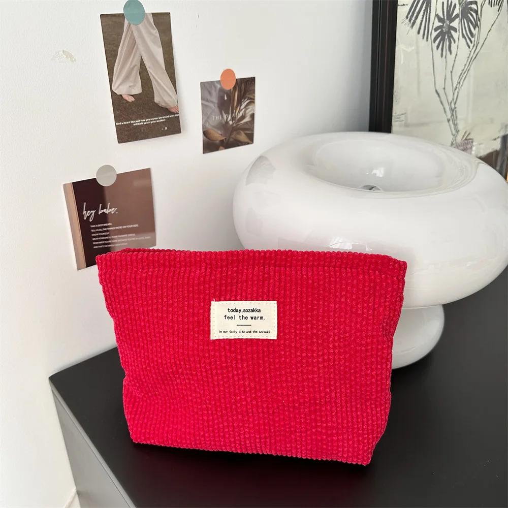 

Solid Color Corduroy Women s Travel Storage Bag Simple Retro Ladies Cosmetic Bags Makeup Case Cute Female Clutch Purse Handbags