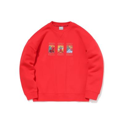 Li Ning Cartoon Print Pullover Long Sleeve Sweatshirt Men Sweatshirt Red AWDR021-2