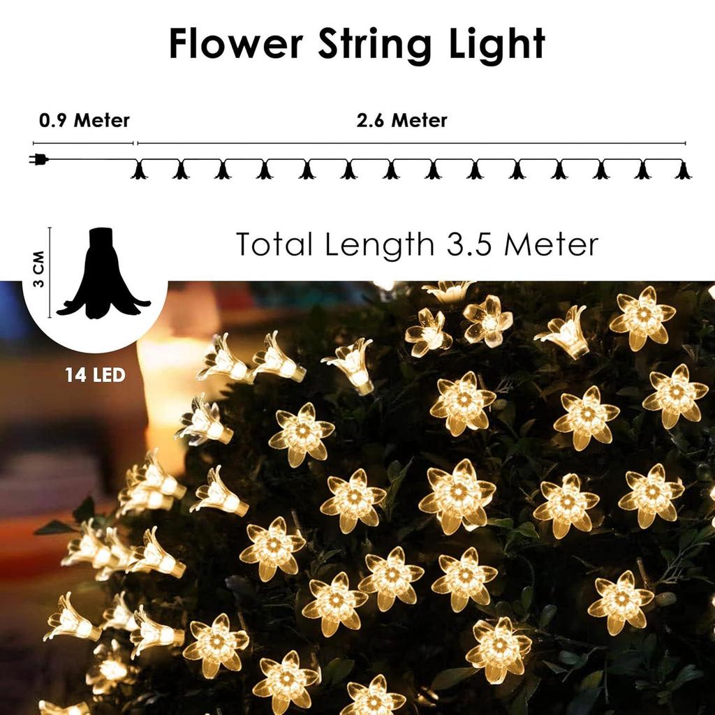 Serielle Lichterkette - 14 LED Kristall-Lilie, 10 Fuß Warmweiße Lichterkette für Zuhause, Mandir, Pooja-Raum, Deepawali- & Diwali-Dekoration, Weihnachten