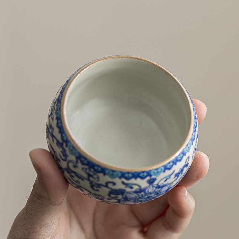 Ru kiln twisted lotus Luohan cup Chinese household teacup Kung Fu tea set tea cup ceramic single cup opening