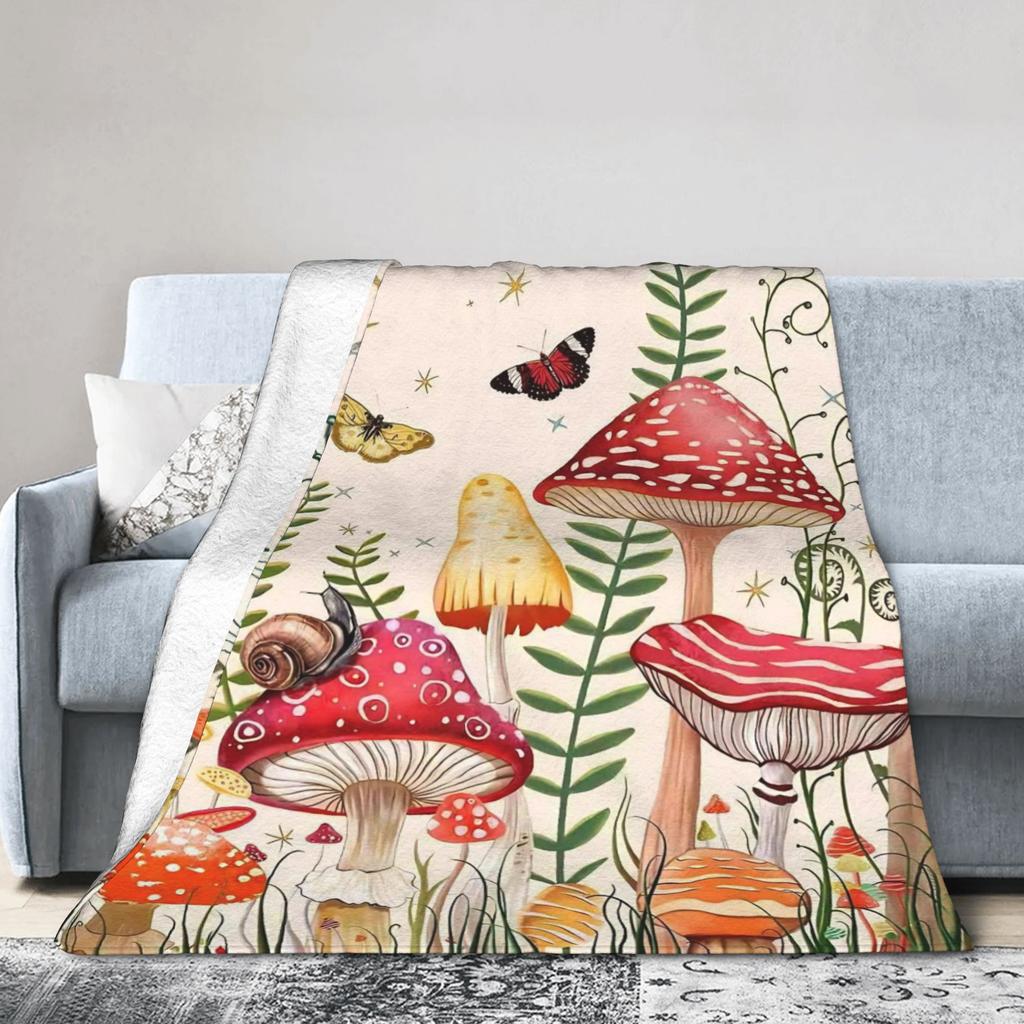 Cartoon Mushroom Blankets Fleece Decoration  Portable Super Warm Throw Blanket for Bedding Office Bedspreads