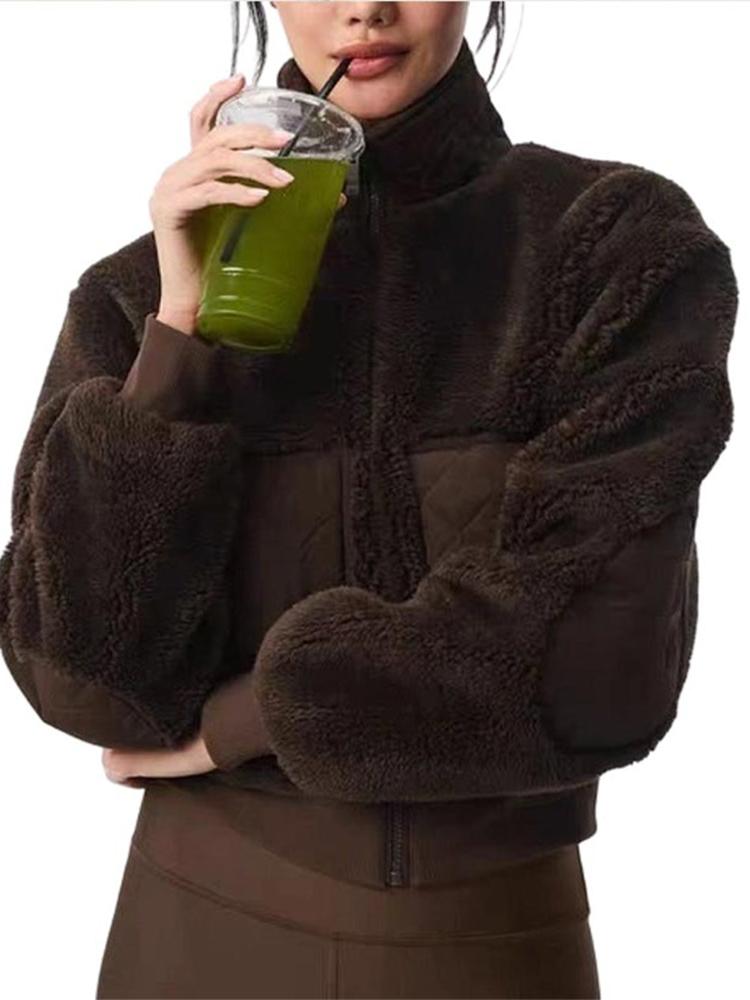 

Женская куртка с воротником-стойкой, на молнии, с длинными рукавами, короткая, из искусственной овечьей шерсти, зимняя, теплая L коричневый