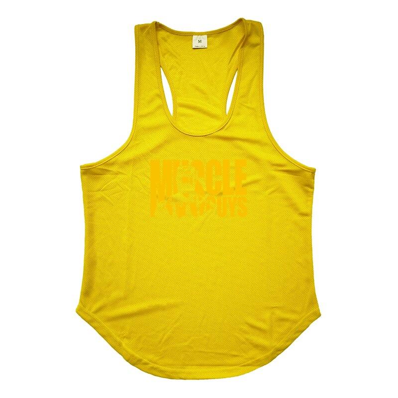 

Muscleguys Мужская летняя жилетка без рукавов для фитнеса, сетчатая быстросохнущая спортивная одежда, тренировочная майка, футболка с принтом, одежда для спортзала, бодибилдинга XXL жёлтый