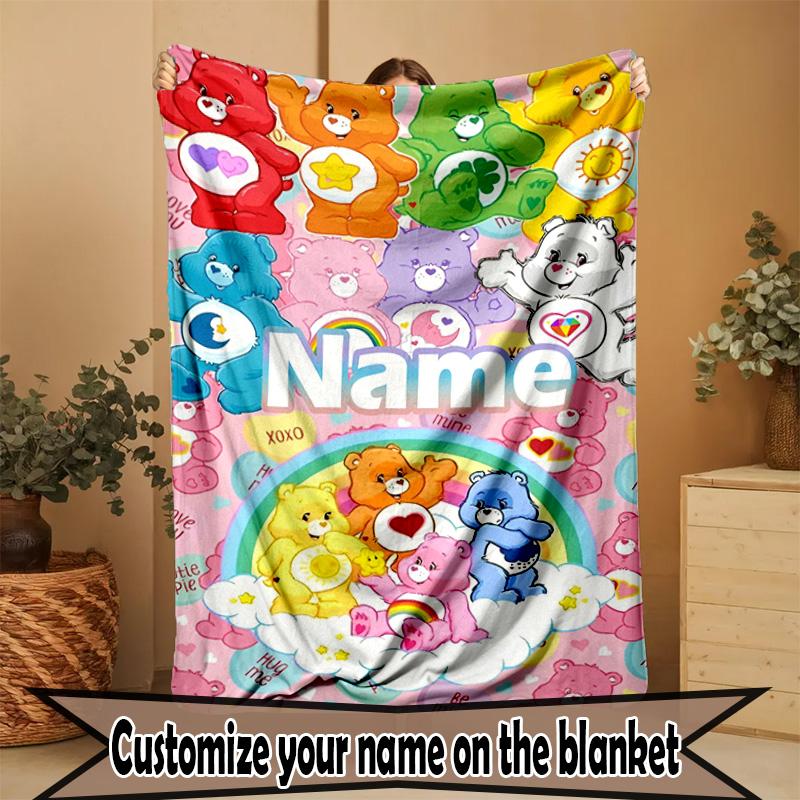 Custom Name Personalized Care Bears Print Blanket, Home Decor, Bedroom, Sofa, Camping, Couch, Gifts for Birthday ChristmasEnthusiasts
