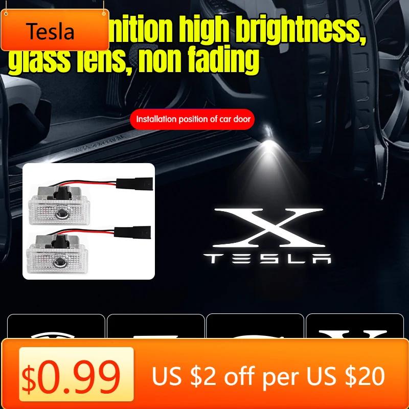 Car Sticker Tesla 4pcs/set For Tesla Model Y 3 S X Car Door LED Logo Projector puddle lights HD Welcome Light 3D Laser Ghost Sha