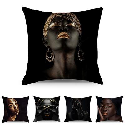 Funda de almohada estampada de lino negro africano para el hogar, sala de estar, sofá, mesita de noche, funda de almohada para coche