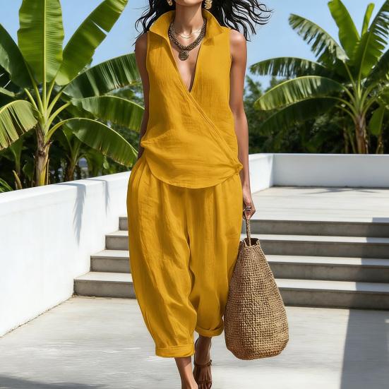 Completi Due Pezzi da Donna Casual Tinta Unita Set in Tessuto Vestibilità Larga Fibra di Poliestere Leggero Comodo Outfit per Primavera Estate Autunno Abiti Quotidiani