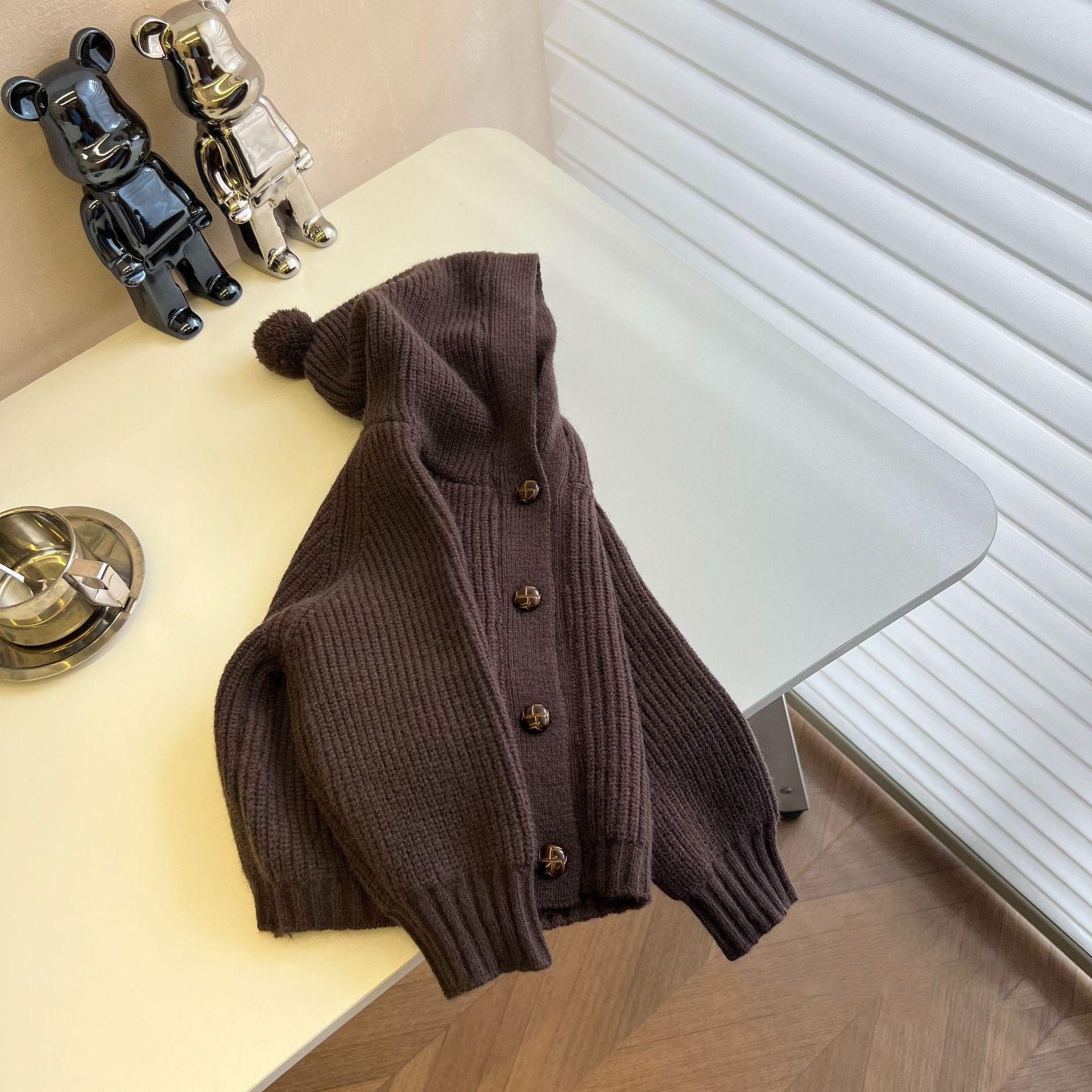 

Весенний свитер для девочек и мальчиков, осенняя мода, вязаный кардиган с капюшоном, универсальная куртка, пальто, детские кардиганы, одежда 130 коричневый