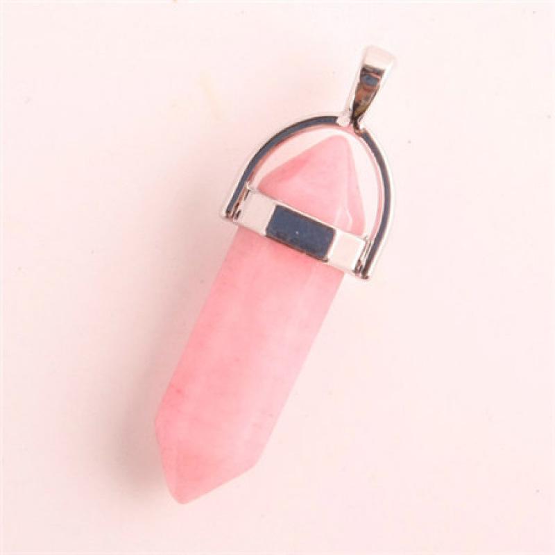 Bohemian Style Agate Crystal Quartz Hexagonal Bullet Pendant Necklace