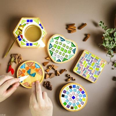 Handicraft Handmade Coaster Mosaic Glass Bamboo Pad NEW DIY Mosaic Cup Mat  Early Education