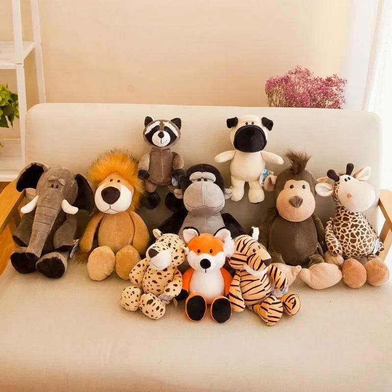 25CM Kawaii Animais da Selva Pelúcia Animais da Floresta Pelúcia Cachorro Zebra Elefante Leão Raposa Girafa Brinquedos Infantis Boneca Presente de Aniversário
