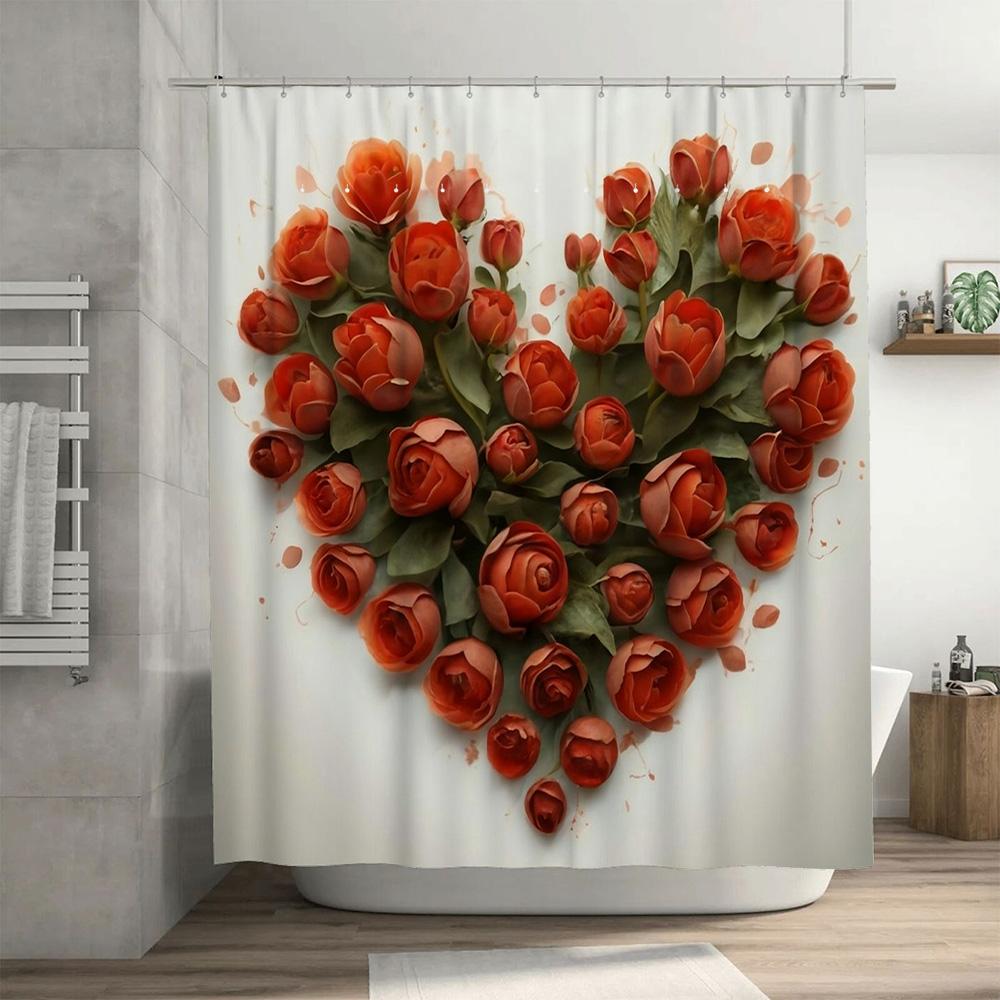 Dekorativer Duschvorhang mit floralem Herzdesign für Badezimmerdekoration, anpassbare Größen
