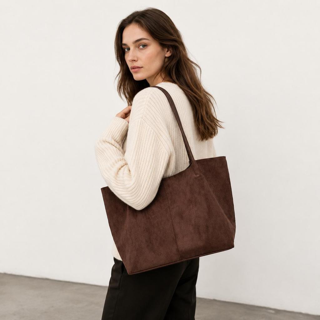Borsa Tote Retro in Camoscio e Velluto da Donna: Di alta gamma, ad alta capacità per lavoro e tragitto