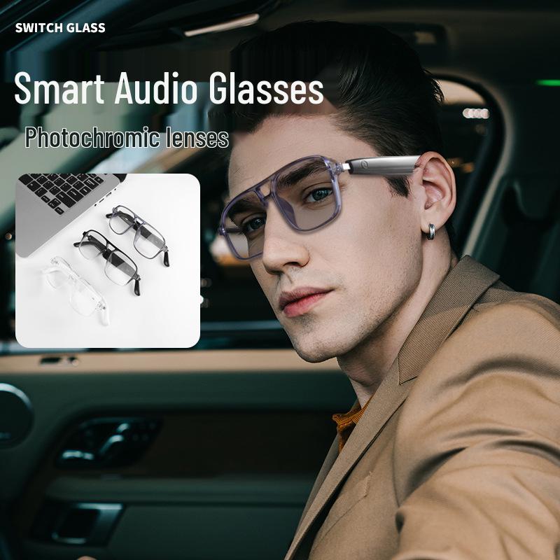 Smart Bluetooth Audio Glasses with Double Beam Photochromic Anti-Blue Light Lenses, UV Protection, and Music/Call Features