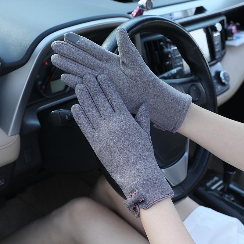 German Velvet Gloves, Warm Ladies Autumn and Winter Students Korean Version of Cute Cycling and Driving Touch Screen Thin Gloves