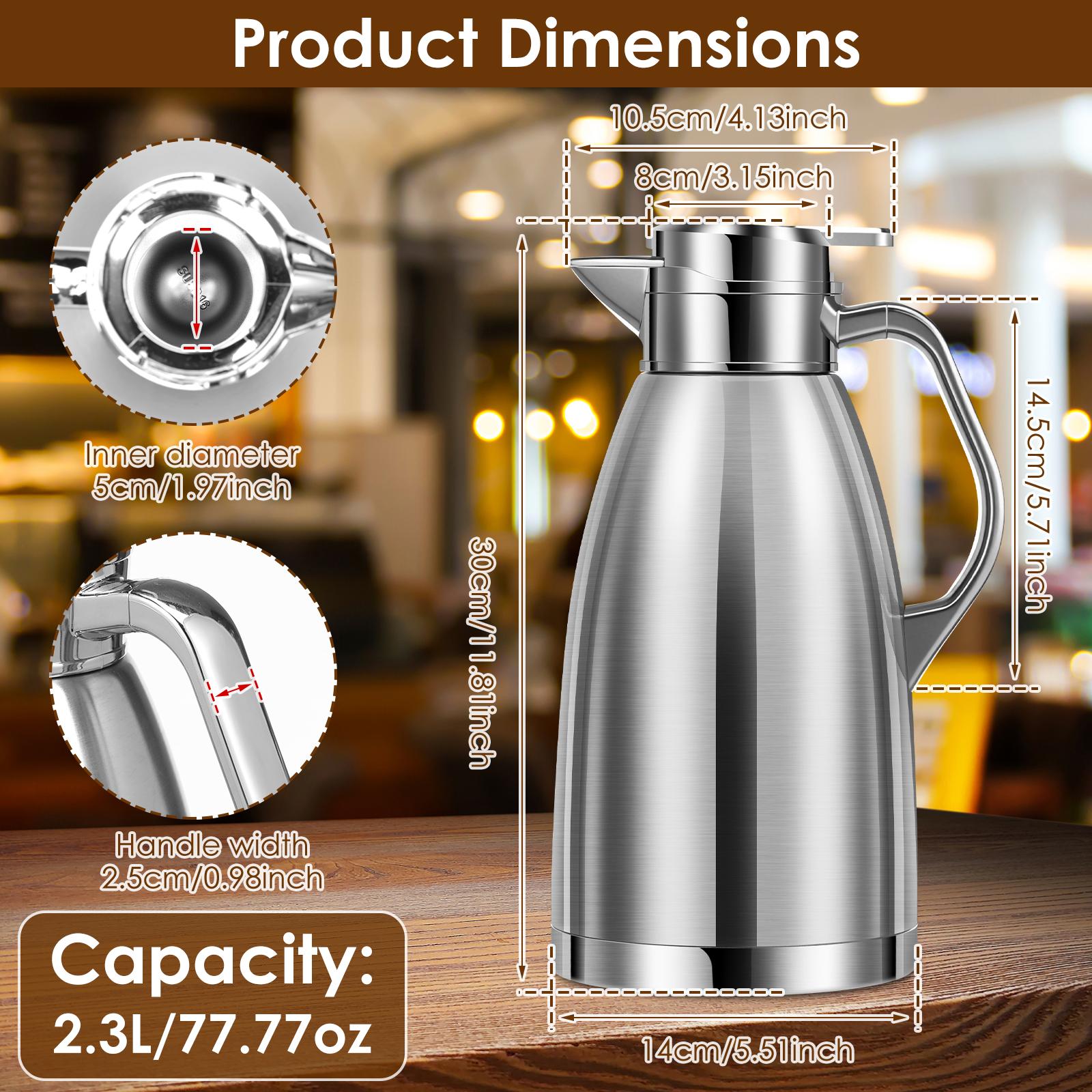 2.3L Double Wall Insulated Jug Stainless Steel Vacuum Flasks Office Hot Coffee Thermos Insulation Kettle Hot Water Thermos Pot