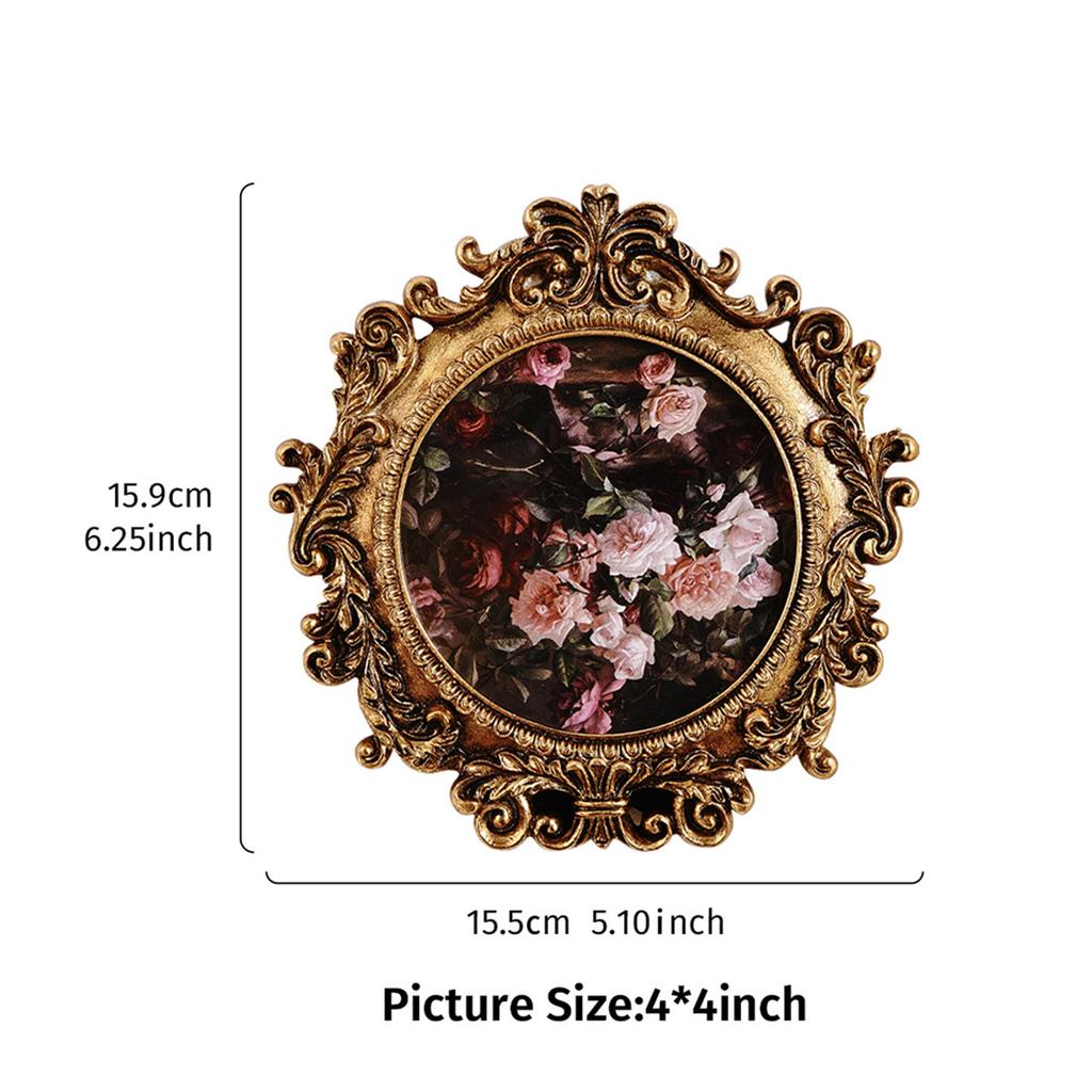 Vintage Ornate Resins Round Photo Frame With Intricate Design For Wall Hanging or Desktop Display Home Decors Gift