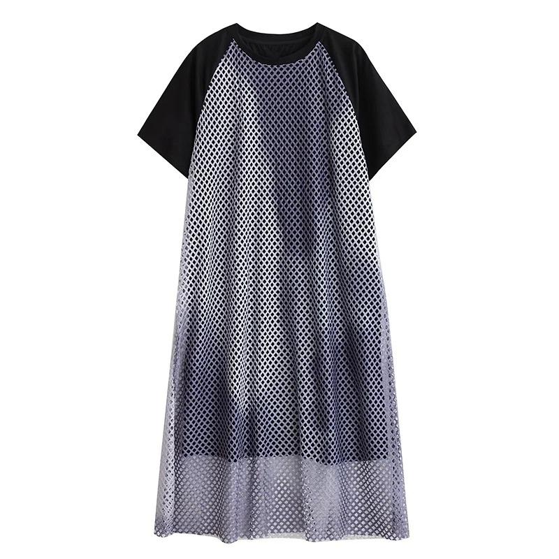 

XITAO Patchwork Contrast Color Female Dress ZMY1258 One Size серый